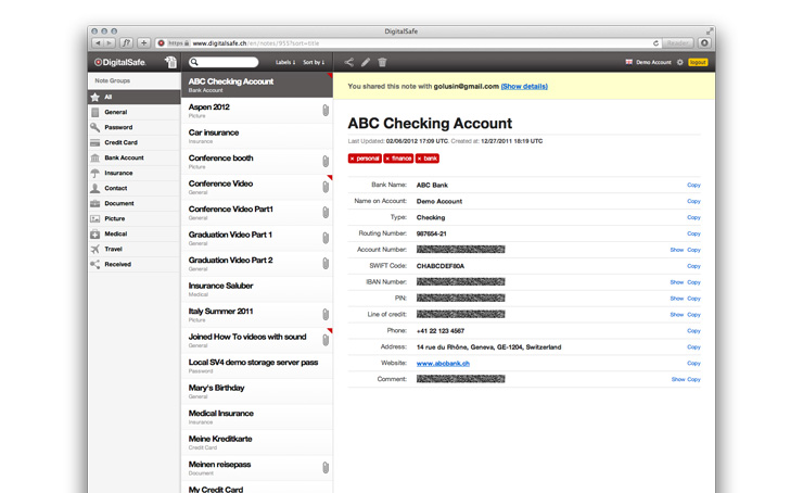 DigitalSafe User Interface