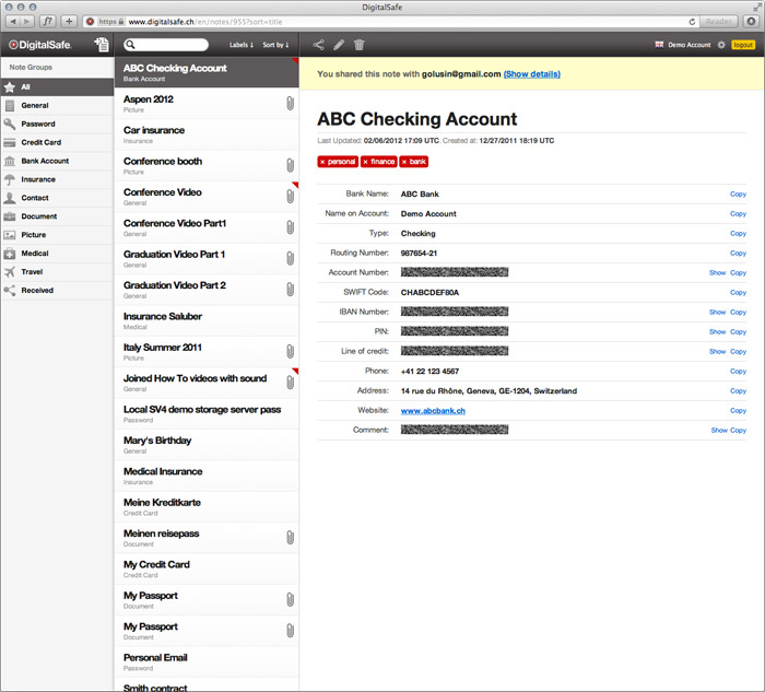 DigitalSafe Application UI